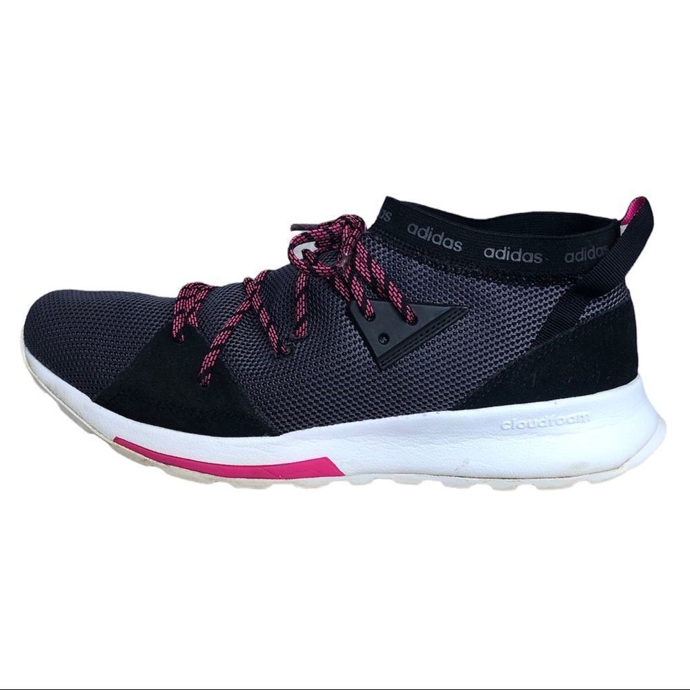 euc ADIDAS Quesa Womens Running Shoes Size 10 Black Grey Pink cloudfoam